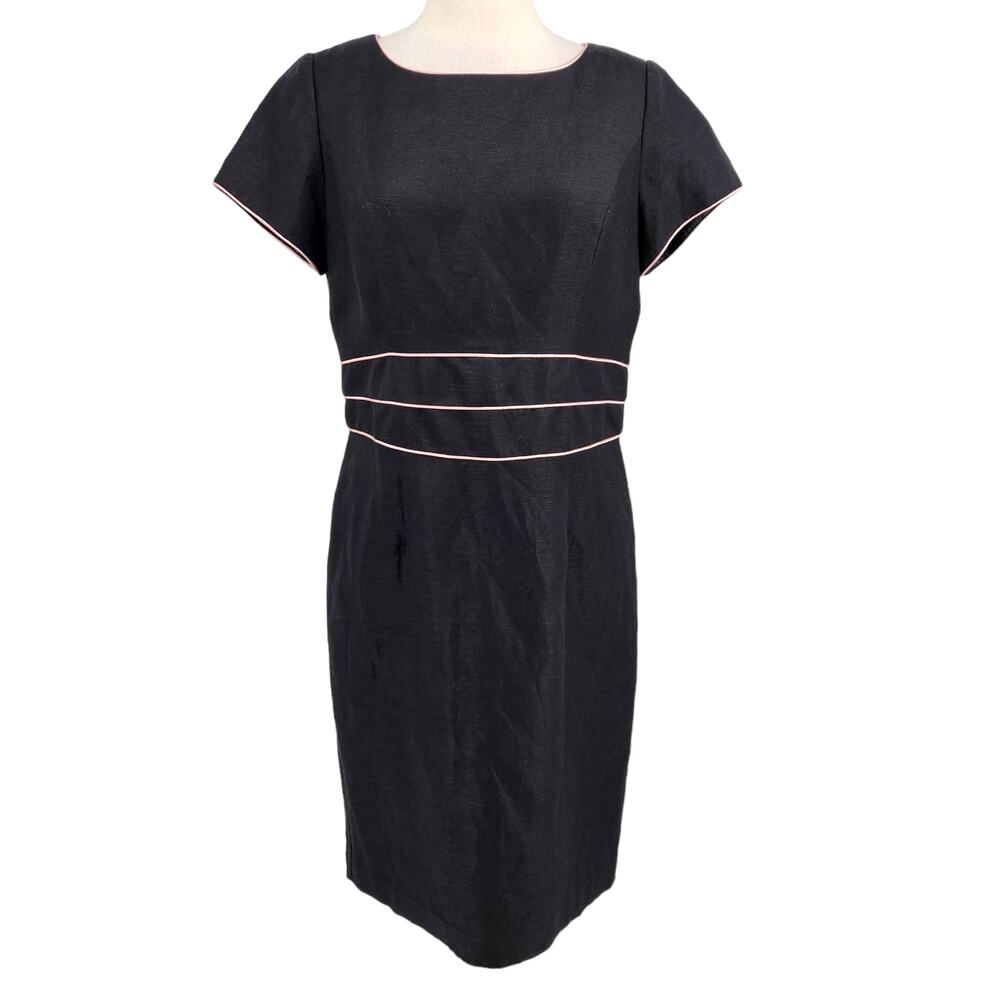 Willow Glenn Linen Blend Sheath Dress With Pink Piping